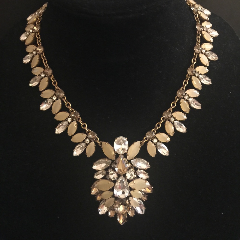 J Crew Light Gray stone with crystal necklace